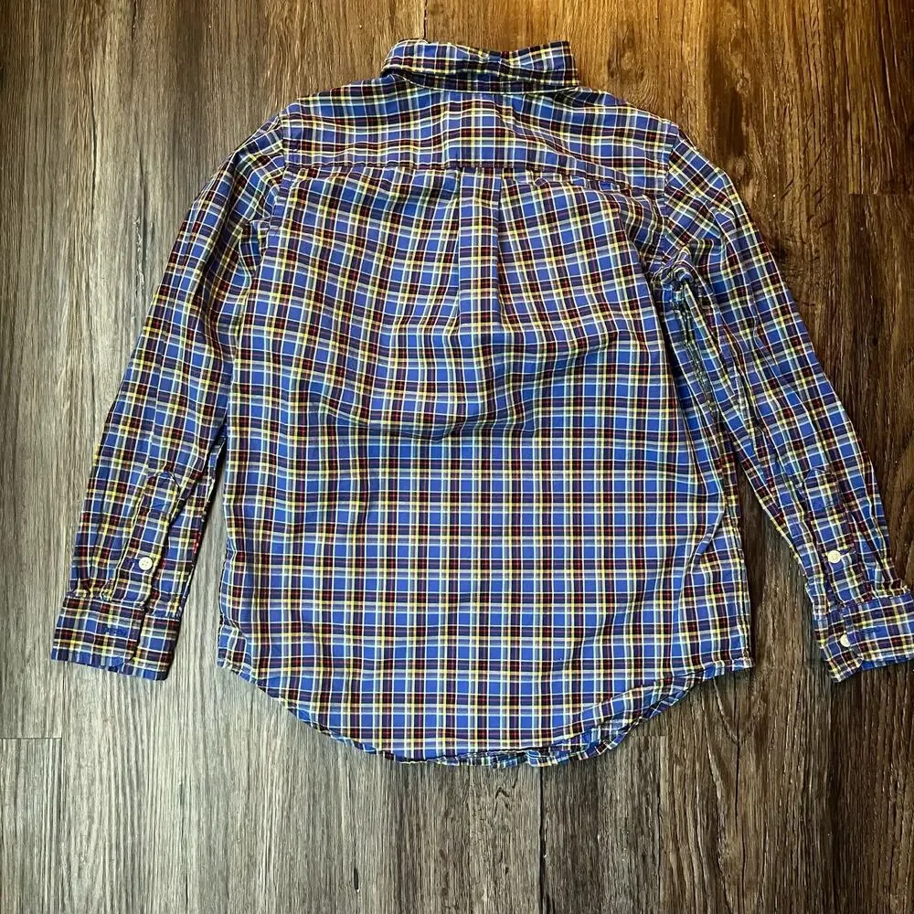 Ralph Lauren Boy’s 7 Blue, Red, And Yellow Plaid Long Sleeve Dress Shirt